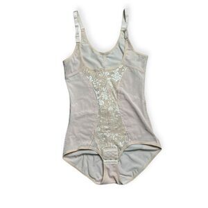 Inteco Intimates Women's Beige Floral embroidery Body Shaper Bodysuit Size Large